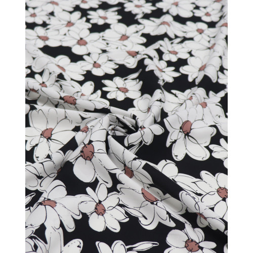 Tecido Viscose Desenho Floral Offwhite e Preto