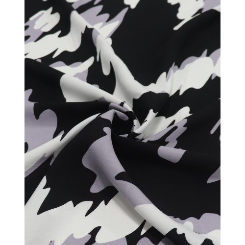 Tecido Viscose Estampa Abstrata Ondulado Branco, Cinza e Preto