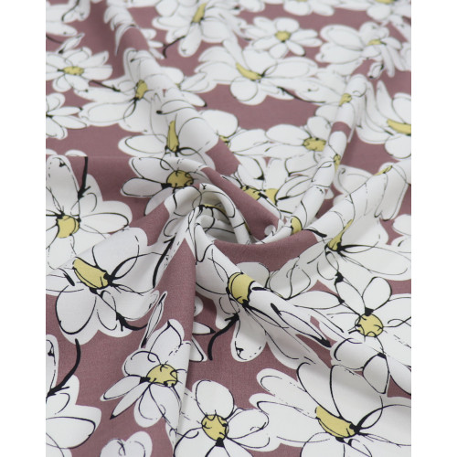 Tecido Viscose Desenho Floral Offwhite e Rosa Envelhecido