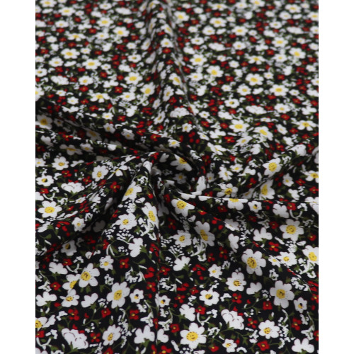 Tecido Viscose Margaridas Amarelo, Branco e Preto