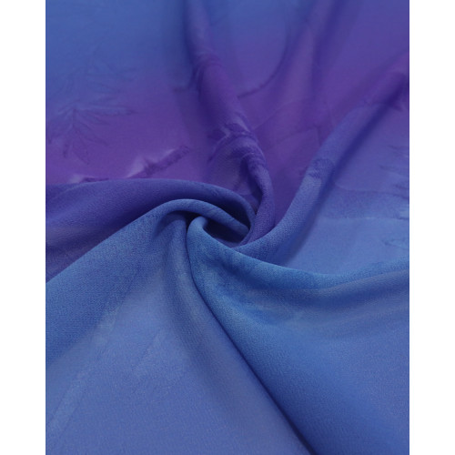 Tecido Crepe Chiffon Texturizado Degradê Azul e Roxo e Folhagens