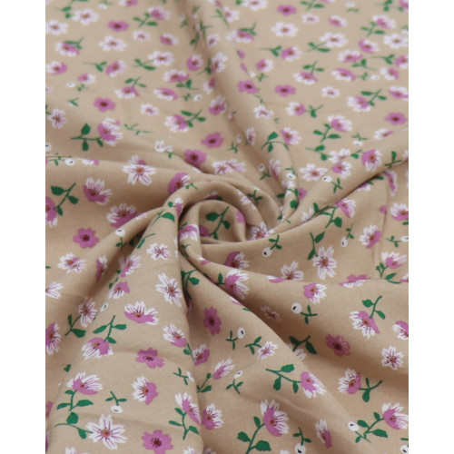 Tecido Viscose Micro Floral Lilás, Verde e Nude