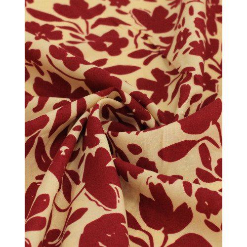 Tecido Viscose Ramos Abstratos Vermelho e Amarelo