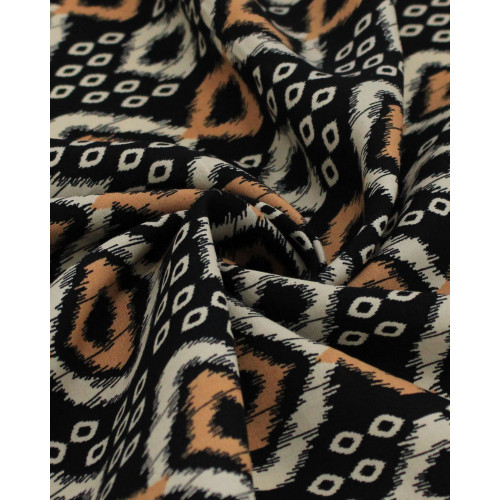 Tecido Viscose Estampa Geométrica Bege, Argila e Preto