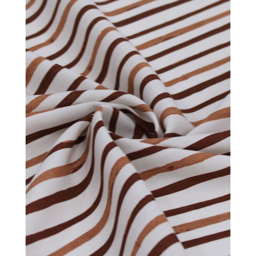 Tecido Viscose Texturizada Listras Tons de Marrom e Branco