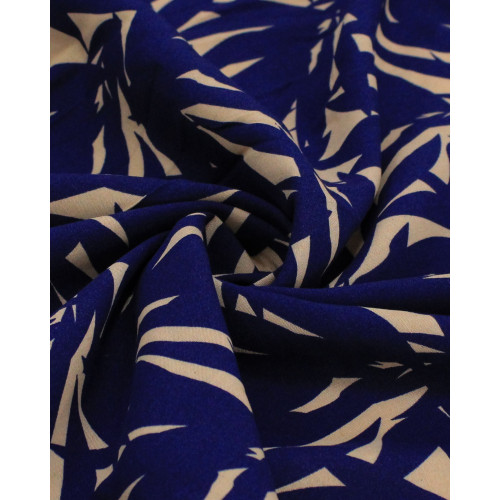 Tecido Viscose Estampa Macro Folhagens Azul Marinho Noite e Bege