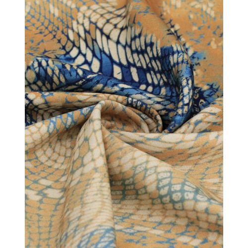 Tecido Viscose Premium Pintura Abstrata Geométrica Azul e Argila