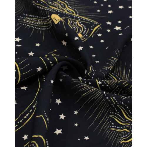 Tecido Viscose Premium Zodíaco Bege, Douradao e Preto