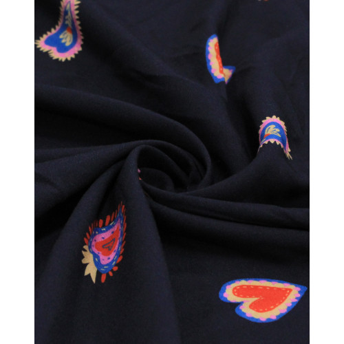 Tecido Viscose Premium Multi Corações Colorido e Preto