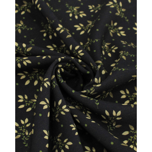 Tecido Viscose Premium Ramos e Micro Poá Tons de Amarelo, Verde e Preto