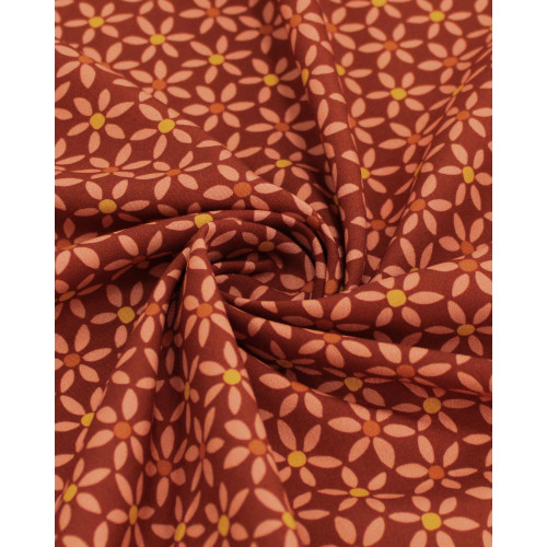 Tecido Viscose Premium Tapete Floral Amarelo Queimado, Rosé e Marsala