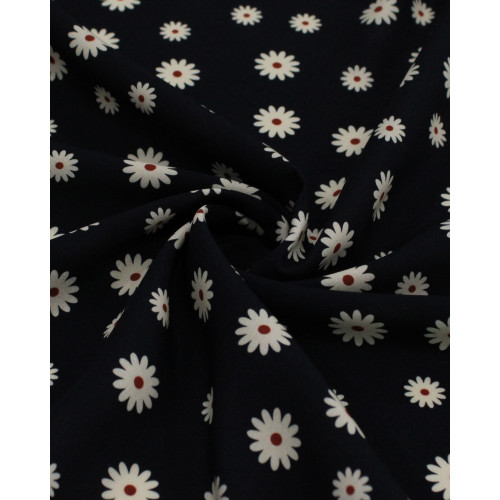 Tecido Viscose Premium Ramos Florais Marrom, Pêssego e Preto