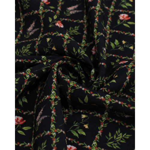 Tecido Viscose Premium Ramos e Flores em Recortes Colorido e Preto
