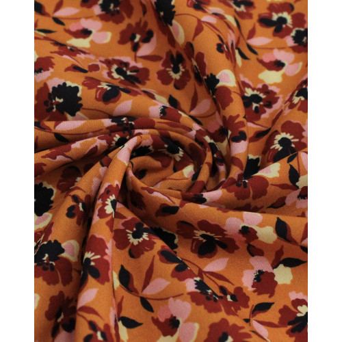 Tecido Viscose Premium Tapete Floral Abstrato Colorido e Laranja