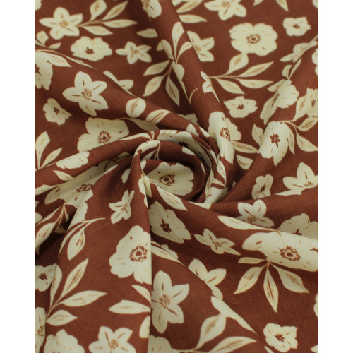 Tecido Viscose Premium Ramos Florais Creme e Marrom