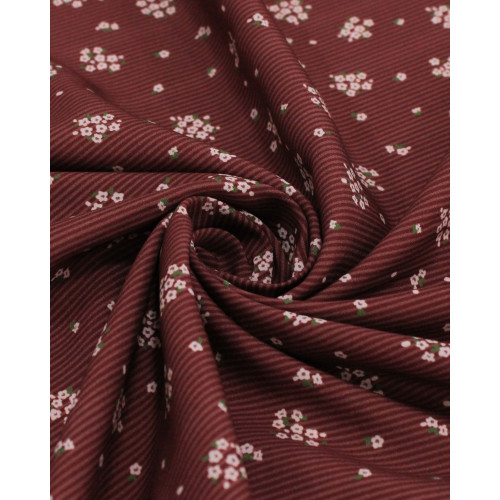 Tecido Viscose Premium Micro Buquês Florais Coloridos em Listras Marsala