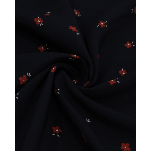 Tecido Viscose Premium Micro Flores Branco, Vermelho e Preto
