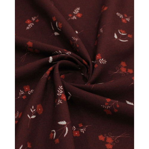 Tecido Viscose Premium Micro Ramos Florais Branco, Vermelho e Marsala