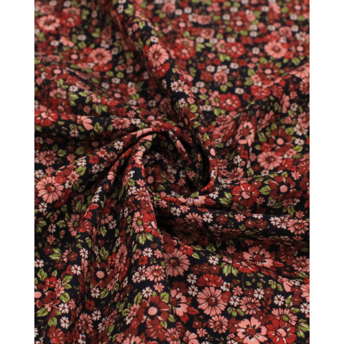 Tecido Viscose Premium Campo Floral Colorido e Preto
