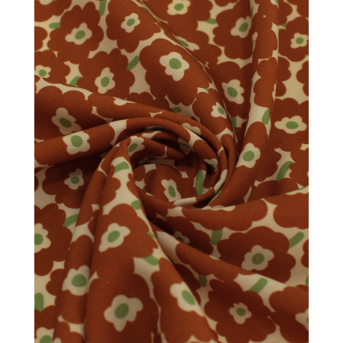 Tecido Viscose Premium Campo Floral Abstrato Verde, Marrom e Creme