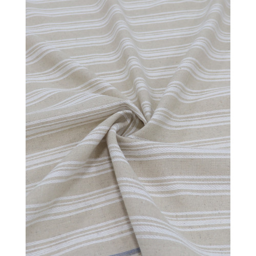 Tecido Linho Misto Maquinetado Multi Listras Offwhite e Cru