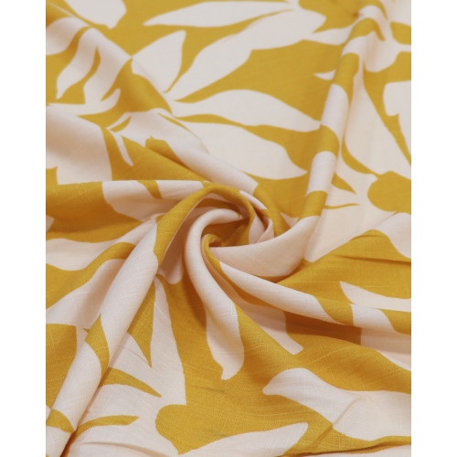 Tecido Viscose Texturizada Macro Flores Abstratas Pêssego e Amarelo Queimado