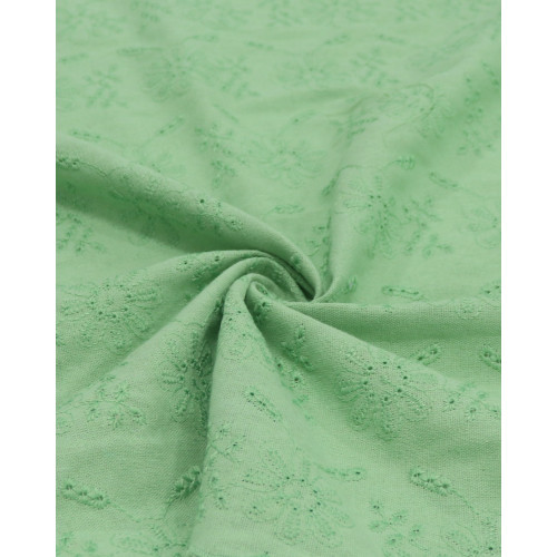 Tecido Linho Misto Rústico Bordado Ramos de Flor Verde Menta