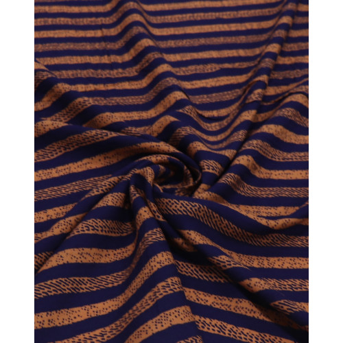 Tecido Viscose Listras Estampadas Laranja e Azul Marinho