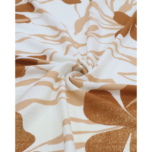 Tecido Viscose Texturizada Macro Floral Marrom e Listras Brancas Estonadas