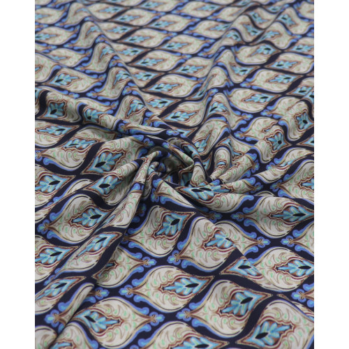 Tecido Viscose Italiano Estampa Desenho Indiano Tons de Azul