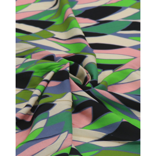 Tecido Viscose Italiano Folhas Abstratas Sobrepostas Colorido (COM DETALHES)