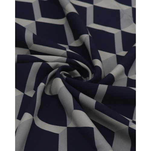 Tecido Viscose Italiano Geométrico 3D Cinza e Azul Marinho (COM DETALHES)