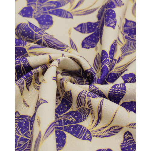 Tecido Linho Misto Premium Campo de Lírios Roxo e Creme