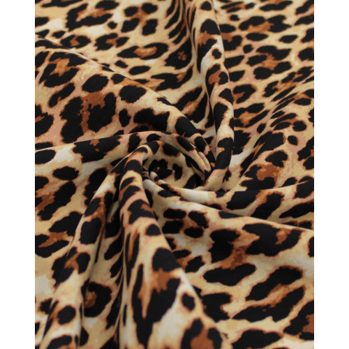 Tecido Viscose Texturizada Animal Print Print Preto e Tons de Bege