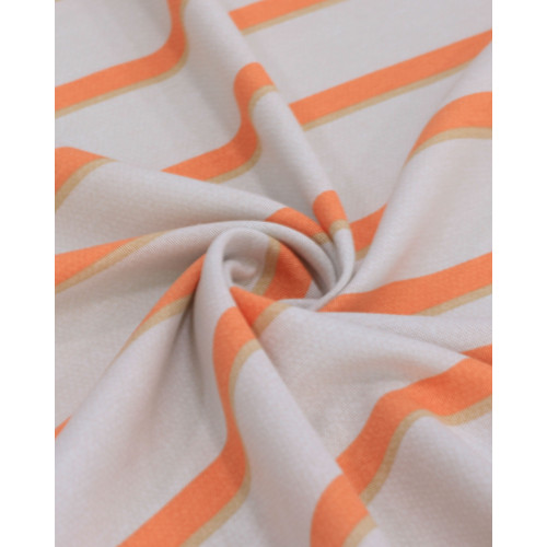 Tecido Linho Misto Estampado Listras Duplas Nude, Coral e Cinza Ártico