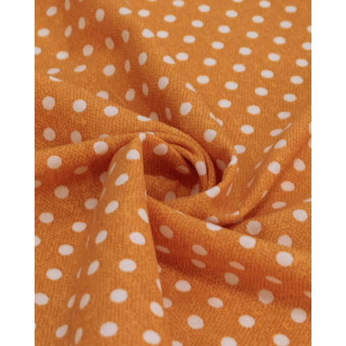 Tecido Linho Misto Estampado Micro Poá Branco e Tons de Laranja