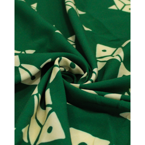 Tecido Viscose Premium Peixes Geométricos Decrescente Creme e Verde