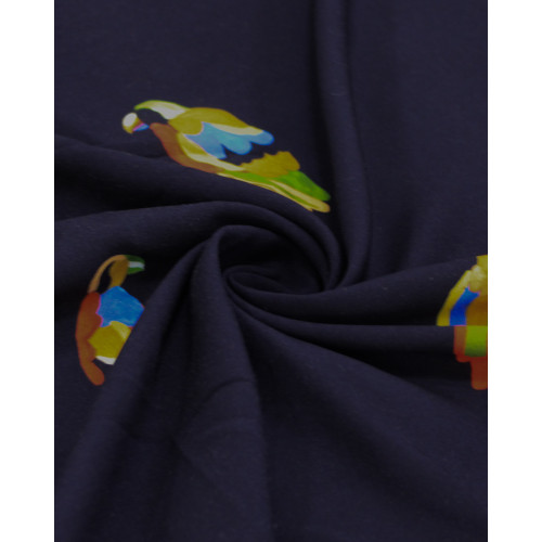 Tecido Viscose Premium Pássaros Colorido e Preto