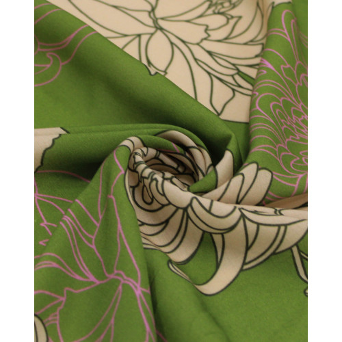 Tecido Viscose Premium Macro Ramos Bege, Rosa e Verde Oliva