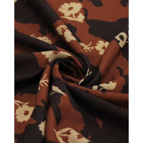 Tecido Linho Misto Premium Flores Abstratas Creme e Tons de Marrom