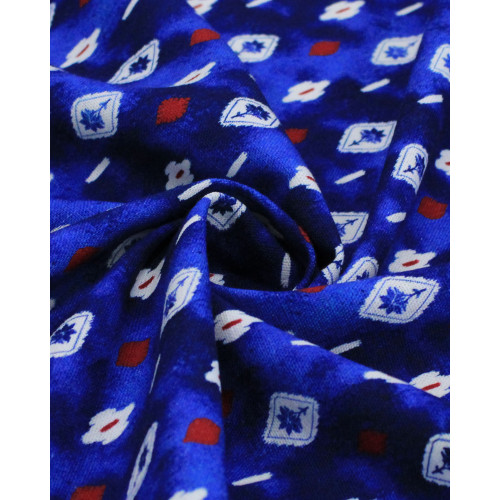 Tecido Linho Misto Premium Estampa Geométrica Vermelho, Offwhite e Tons de Azul