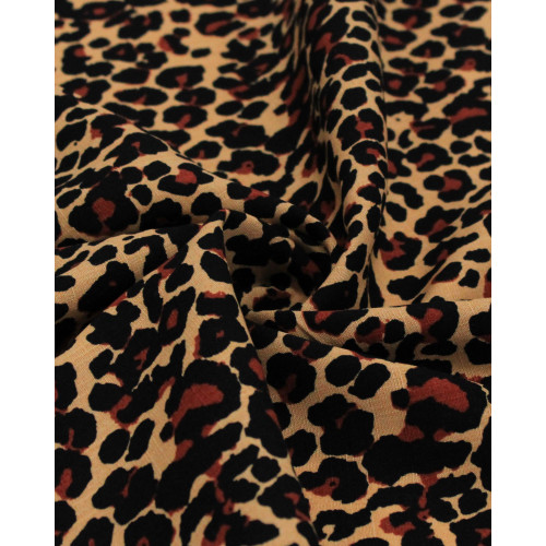 Tecido Viscose Texturizada Animal Print Preto, Terracota e Argila