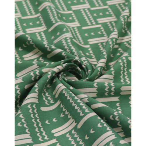 Tecido Viscose Texturizada Geométrico creme e Verde