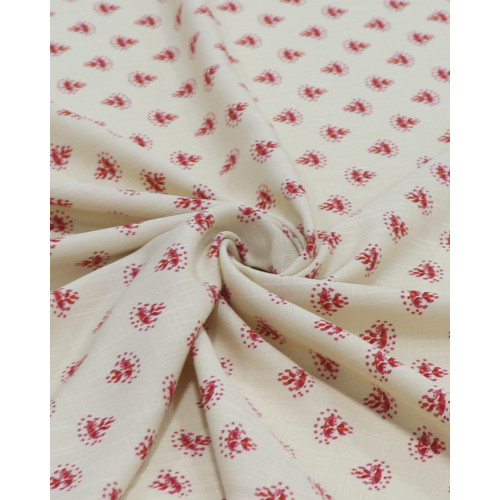 Tecido Viscose Texturizada Estampa Vintage Vermelho e Creme