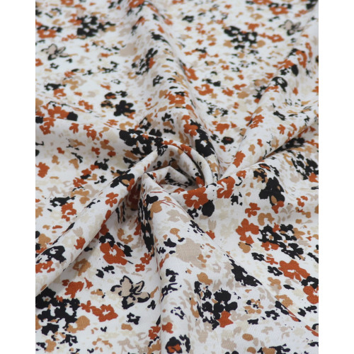 Tecido Viscose Texturizada Micro Tapete Floral Terracota, Preto e Branco