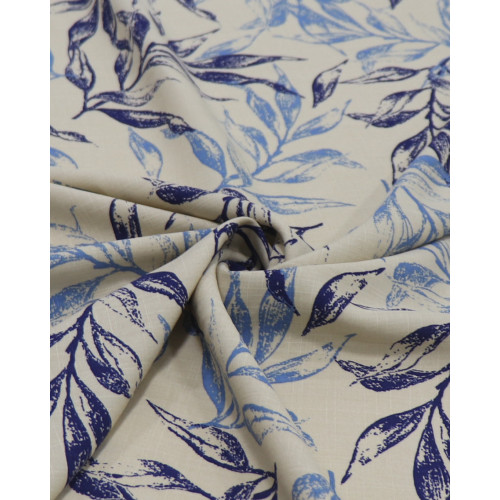 Tecido Viscose Texturizada Ramos Tons de Azul e Vanila
