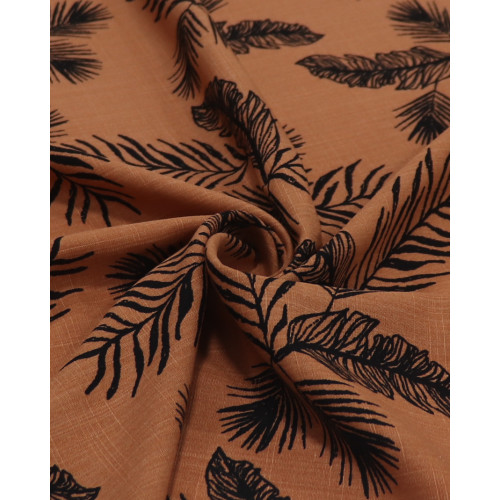 Tecido Viscose Texturizada Multi Folhagens Preto e Argila