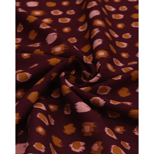 Tecido Viscose Texturizada Pontos Geométricos Caramelo, Rosa e Borgonha