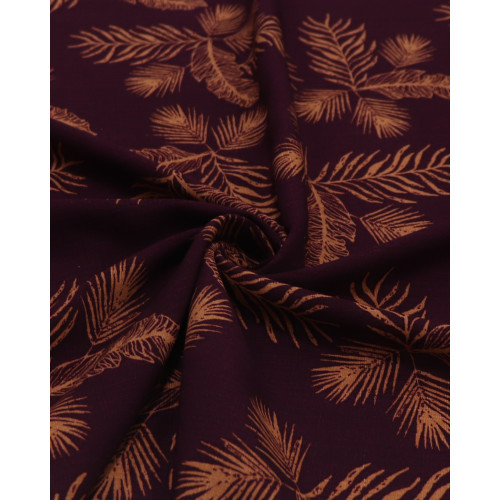 Tecido Viscose Texturizada Multi Folhagens Argila e Vinho