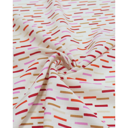 Tecido Viscose Texturizada Riscos Vermelho, Rosa e Bege